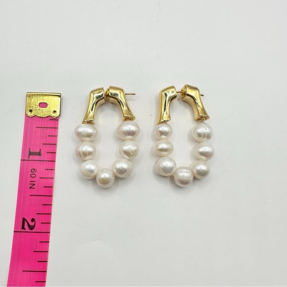 Freshwater Pearl Hoop Earring Gold plated Stainless Steel Preppy Classic Jewelry - Picture 5 of 9